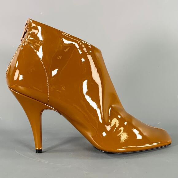 PHOEBE PHILO Size 7.5 Camel Patent Leather Square Toe Boots - Picture 2 of 9